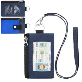 ZHOMA Minimalist Small Wallet for Men Women with 2 Zip Pockets, Multi Functional ID Case with Keychain and Card Holder, Coin Purse Badge Lanyard Pouch for Boys Girls Travel -Blue+DarkBlue