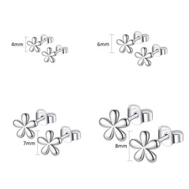 Hinvan 4 Pairs 925 Sterling Silver Earrings Silver Stud Earrings Women's Small Earrings Set Flower Earrings Silver Hypoallergenic Flower Stud Earrings Silver Earrings for Women Girls Women, Silver,