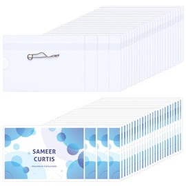 150 Pcs Name Tags with Pins ID Clear Plastic Badge Holder Pin Style Name Badge Holders with Inserts ID Card Plastic Badges Sleeve, 2.44 x 3.58 Inch (Silver Clip)