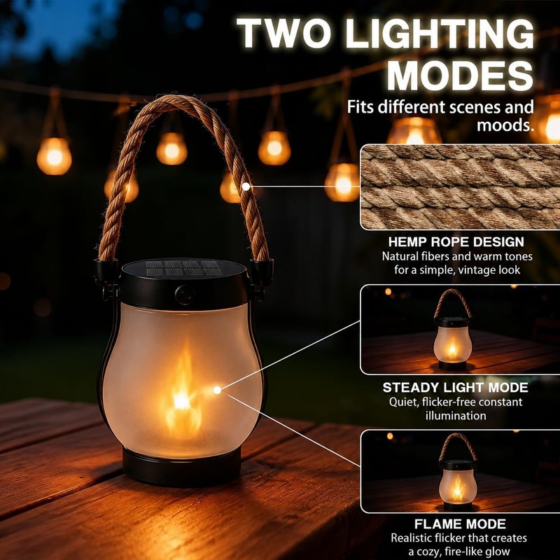 kaliqo Solar Lantern Outdoor Lights, Realistic Dancing Flame Effect, Solar