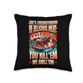 FUNNY "JOE'S CREMATORIUM OF DELICIOUS MEAT" BBQ DESIGN Throw Pillow
