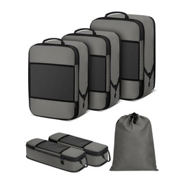 SDGFUI 6 PCS Set Compression Packing Cubes for Travel, Lightweight Travel Packing Organizer Bags Travel Essentials for Carry On, Suitcase, Travel Bags, Home Closet - Grey