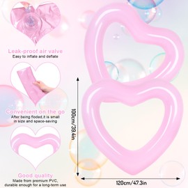 Whaline 3Pcs Inflatable Heart Pool Float Pink Swim Heart Shaped Pool Rings Float Loungers Tube for Summer Pool Beach Bachelorette Party, 47.3 x 39.4 Inch