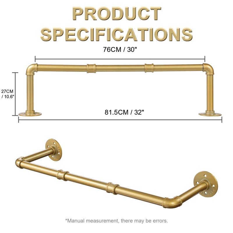 Industrial Gold Pipe Clothing Rack, Wall Ceiling Mounted Clothes Garment