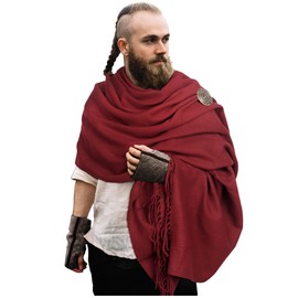 L'VOW Medieval Northman Shawl Wrap Half Shoulder with Viking Turtle Brooch Roman Cloak Cape for Men Women(Burgundy)