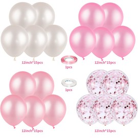 12inch Pink Confetti Balloons and Pink White Latex Balloons for Wedding Baby Shower Birthday Carnival Party Decoration