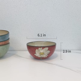 Ceramic Bowls For Kitchen, 28oz - Bowl Set of 4 - For Cereal, Salad, Pasta, Soup, Ramen, Serving etc - Dishwasher, Microwave, and Oven Safe - For Breakfast, Lunch and Dinner (Blue+Red+Green+Pink)