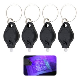 4 Pack UV Counterfeit Money Detector Torch Note Checker Mini LED Keychain Flashlight with Blacklight for Banknotes Passports ID Cards Portable Waterproof Design for Travel Home Professional Use,Black