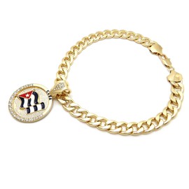 CBC Crown Flag Medallion Pendant 11mm, 12mm 18"/20" Cuban or Miami Cuban Necklace in Gold or Silver Tone (Cuba - Gold 18" Cuban Chain)