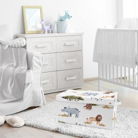Sweet Jojo Designs Jungle Animals Small Fabric Toy Bin Storage Box Chest Baby Nursery Kids Room Dark Hunter Green Yellow Grey Black White Wildlife Safari Elephant Giraffe Lion Monkey Leopard Cheetah