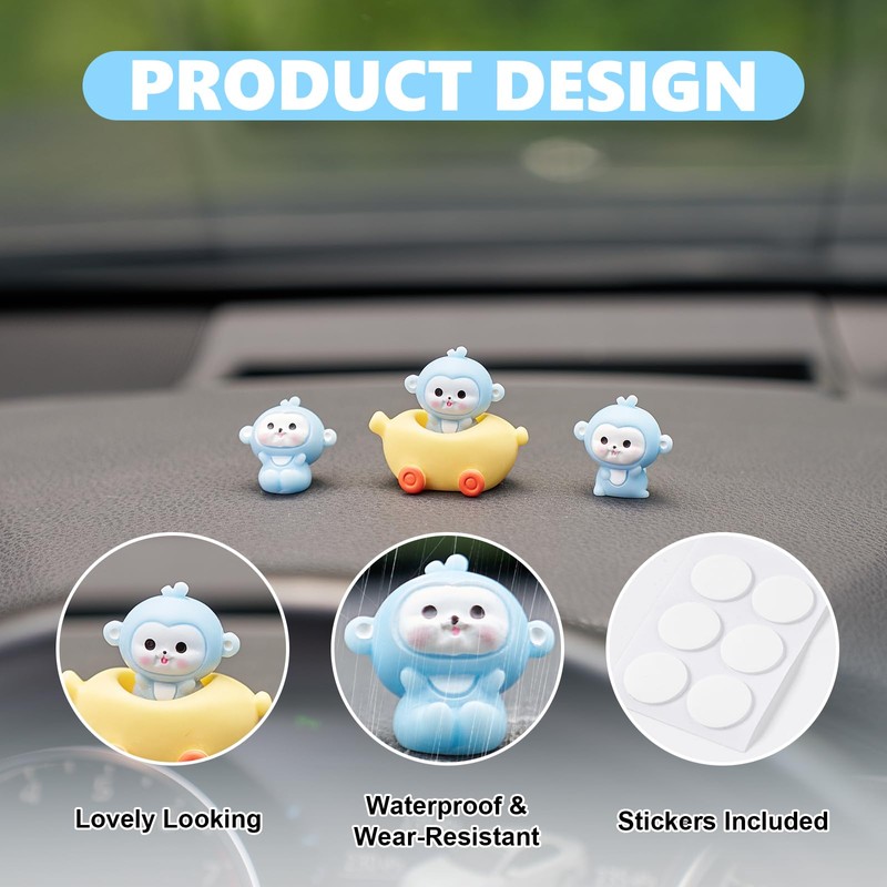 Rislobx 6Pcs Monkey Car Dashboard Decorations, Mini Monkey Figurines Rear