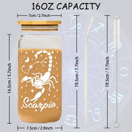 FatWongcoi Scorpio Gifts - Scorpio Birthday Gifts for Women - Zodiac Coffee Cup For Coworkers - 16oz Astrology Star Sign Glass Cup with Lid - Constellation Tumbler for Mom Boss Lady