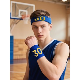 Sports Sweatbands for Men Women, Moisture Wicking Headband Wristband, Soft Elastic Athletic Towel Sweat Bands for Basketball, Tennis, Working Out