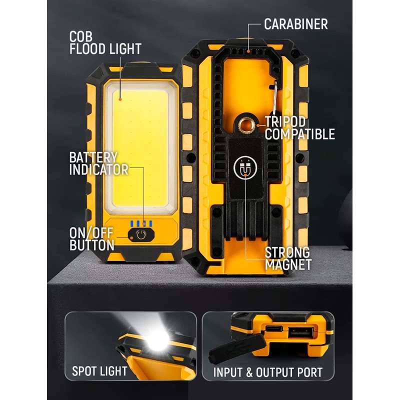 LED Rechargeable Magnetic Work Light 40W 1500Lumens, Hanging Hook 4