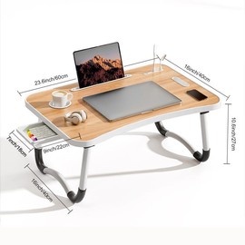 Laptop Bed Table - Adjustable Height, Foldable With USB Charging Port, Handle, Card Slot & Drawer - For Students & Remote Workers - Perfect for Dormitory, Bedside & Home Office:_yellow  laze table