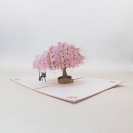 Pop up 3D Cherry Blossom card with Couple, Romantic Sakura Tree Greeting Card with Love Message for Her Girlfriend Wife Women, Wedding, Valentine’s Day, Anniversary (6"x 8"-swing)