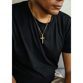 24K Gold Cross Necklace For Men Pendant Solid plated Clasp Women Thin for Charms Miami Cuban Link Diamond Cut (18.0)