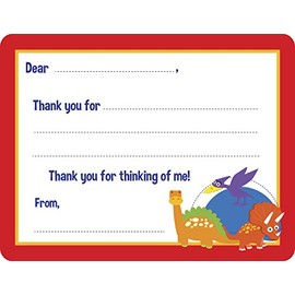 Script and Scribble Dino Fun Fill-in Thank You Note Cards for Kids, 5.5" X 4.25" Notecards with White Envelopes