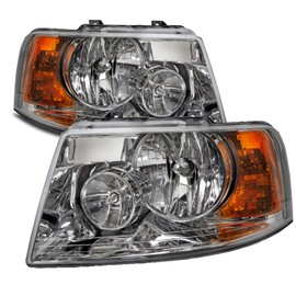HEADLIGHTSDEPOT Chrome Housing Halogen Headlights Compatible With Ford Expedition 2003-2006 Includes Left Driver and Right Passenger Side Headlamps