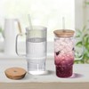 32oz Ribbed Glass Cup with Handle Bamboo Lid and Straw,