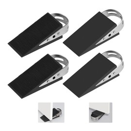 SUPAWAY Pack of 4 Door Wedge Rubber Door Stopper Wedge Mobile Door Buffer Black Door Protection Non-Slip Rubber Wedge with Stainless Steel Holders Scratch-Resistant Wedge for Bathroom, Balcony Door,