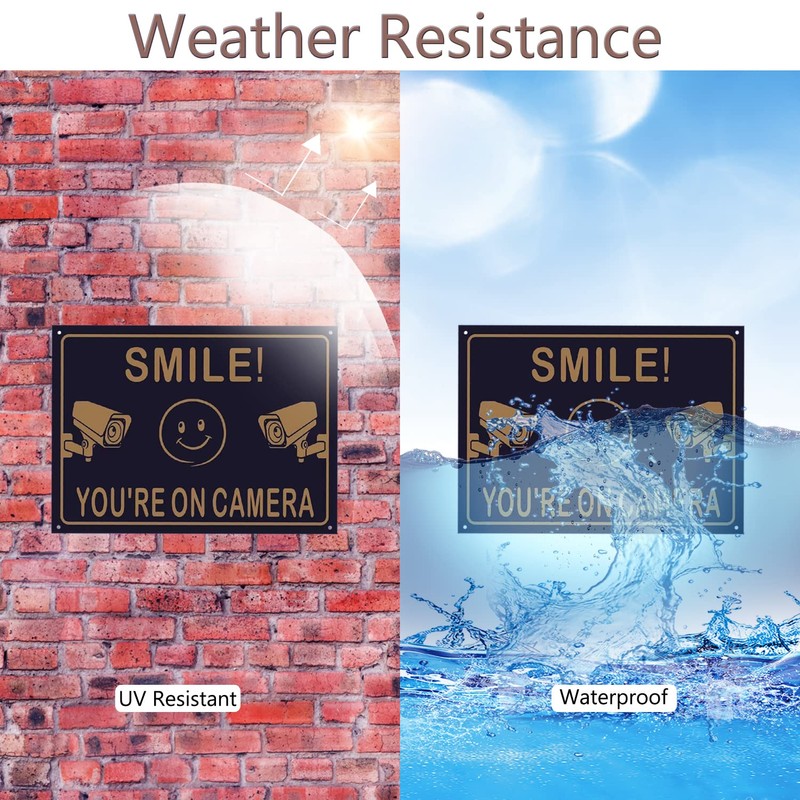 Andchi 2-Pack Smile You Are On Camera Signs Aluminium Material,