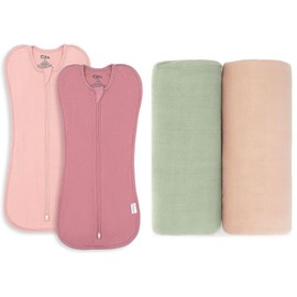 Comfy Cubs Swaddle Blanket Baby Girl Boy Easy Zipper Wrap 2 Pack and 2 Pack Muslin Swaddle Blankets Bundled