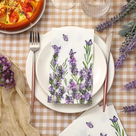 Geyoga 100 Pcs Lavender Guest Napkins 2 Ply Purple Lavender Flowers Disposable Hand Towels Decorative Bathroom Paper Napkins for Buffet Kitchen Birthday Bridal Baby Shower Wedding