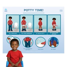 KIARES Potty Training Chart for Toddlers, Visual Bathroom Routine Poster for Kids, Helps Children Gain Independence & Confidence, Toilet Training (African American Boy)