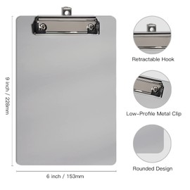 Hongri Plastic Small Clipboard, Gray A5 Memo Size Clip Board for Students, Kid, Women, Home, Low Profile Clip, Mini Size 6 x 9 in, Office Supplies & School Supplies