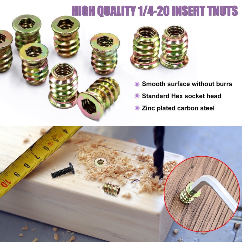 32 Sets Furniture Screw Nut 1/4-20 x 3/4" Threaded Inserts