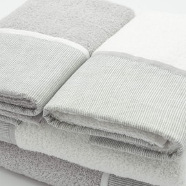 Creole Riga Cotton Bath Towels, White/Grey, 2 + 2, Set of 4