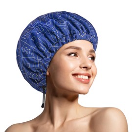 Shower Caps, Double Layer & Adjustable Bathing Cap for Shower, Extra Large Reusable Hair Cap for Women, Waterproof Exterior & EVA Lining, Oversized Design for All Hair Lengths/Style