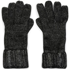 styleBREAKER Damen warme glänzende Handschuhe mit doppeltem Bund, Winter Strickhandschuhe, Fingerhandschuhe, Glitzer 09010011, Farbe:Schwarz meliert