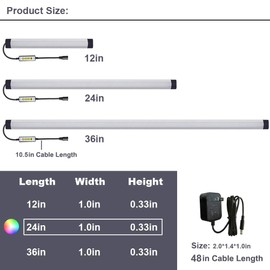 LAIFUNI Dimmable Under Cabinet Lighting, RGB LED Light Bar, Inline Control Lamp, Multicolor Under Counter Lights for Desk, Room, Cupboard, Hallway, Shelf, Closet (24 Inch)