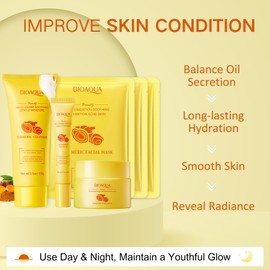 Antioxidant Turmeric Skincare Set, Turmeric Skin Care Gift Sets & Kits, Skin Care Kit For Women, 6pcs Gentle Skin Cleaning & Care Facial Kit With Cleanser, Cream, Mask, Eye Cream, Even_Skin Tone