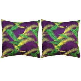 DodelyGz Purple -Green-Yellow Palm Leaf Mardi Gras Pillowcovers 18x18inchs,Mardi Gras Decorative Throw Pillows Farmhouse Cushion Case for Couch Sofa