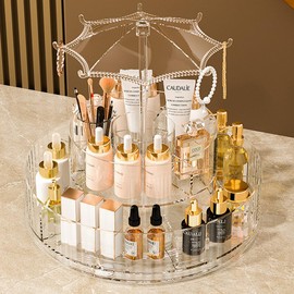 IVEOPPE Make Up Organiser - 360° Cosmetic Organiser, Skincare Organiser, Cosmetic Storage Box, Desktop for Dresser, Bathroom, Bedroom, Transparent Plastic Chest of Drawers