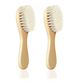 Molylove Baby-Haarbürste, Holz-Babybürste für Neugeborene und Kleinkinder, super weiche Ziegenborsten, Kleinkind-Haarbürste, ideal für Wiegenkappen, 2 Stück