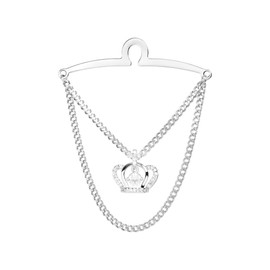 VVCome Men's Tie Clips Tie Chain with Charm Cravat Collar Pins Link Style Tie Chain with Gift Box (Silver CZ Crown)