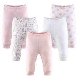 The Peanutshell 5 Pack Baby Girl Pants Set - 100% Cotton Toddler Pants for Baby Girls, Newborn Baby Girl Clothes for Toddlers and Babies - Flower Pink