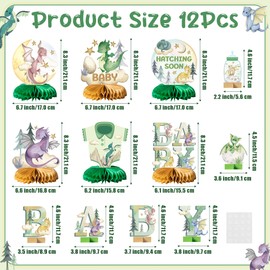 ANGOLIO 12Pcs Watercolor Dragon Letter Sign Party Honeycomb Table Centerpiece Dragon Fairy Hatching Soon Party For Baby Boys Girls Birthday Theme Party Baby Shower Table Decor Photo Props