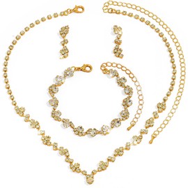 PPGGOPP Set of 3 Bridal Jewellery Set Silver Wedding Jewellery Bridal Silver Rhinestone Wedding Jewellery Necklaces Bracelet Earrings for Wedding Engagement Bridesmaid Dresses Prom Jewellery, Copper