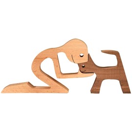 JVHLOV Wood Carving, Handmade Wooden Statue, Kitten and People Statue Sculpture, Wooden Sculpture Ornaments (Man)