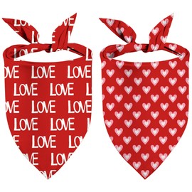 Valentine's Day Dog Bandanas, I Love You Red Heart Double Sided 2 Pack Holiday Puppy Bandanas Dog Kerchief Gifts (03)