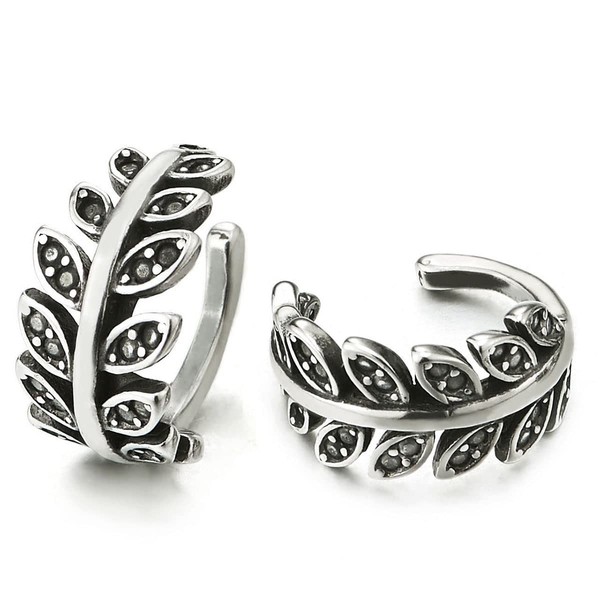 2pcs Leaf Ear Cuff with Black Cubic Zirconia Ear Clip