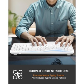 EDJO Ergonomic Wireless Keyboard with Wrist Rest, Wave Keys, for Large Hands, 2.4GHz Full Size Ergo Cordless USB Computer Keyboard, Comfortable Natural Typing, for Laptop, Mac, Windows (White)