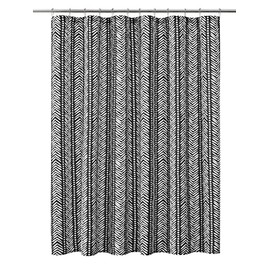 Pure Bath Contemporary Black Herringbone Printed Textured Faux Linen Shower Curtain,72"x72"