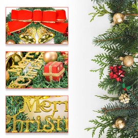 Christmas Wreath Reef for Front Door Window 13 Inch Pine Artificial Garland with Bowknot, Bells, Deer, Red Berries, Flower Gifts for Christmas Party Decor, Front Door Window Wall Wreath(Red 2)