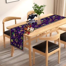 Pudodo Mardi Gras Table Runner Carnival Mask Fleur De Lis Tablecloth New Orleans Masquerade Party Kitchen Dinning Home Decoration (13" x 72")